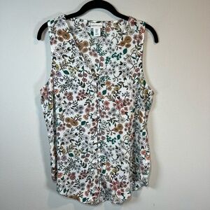 Rachel Zoe Sleeveless Blouse Shirt White Small Floral V-Neck Button Up Sz Medium